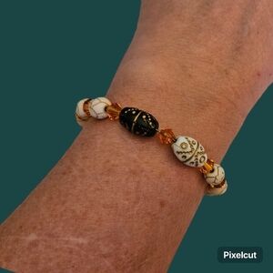 HANDMADE Swarovski Crystal Czech Glass Howlite Beaded Horse Charm Bracelet